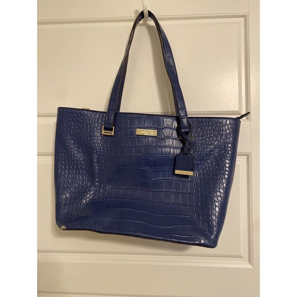 Anne Klein Blue Pebble Shoulder Purse Tote Gold Hardware Lion Head WEAR Handbag